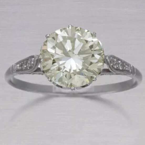 Art Deco Style White Lab Created Diamond Engagement 14K White Gold Finish Ring