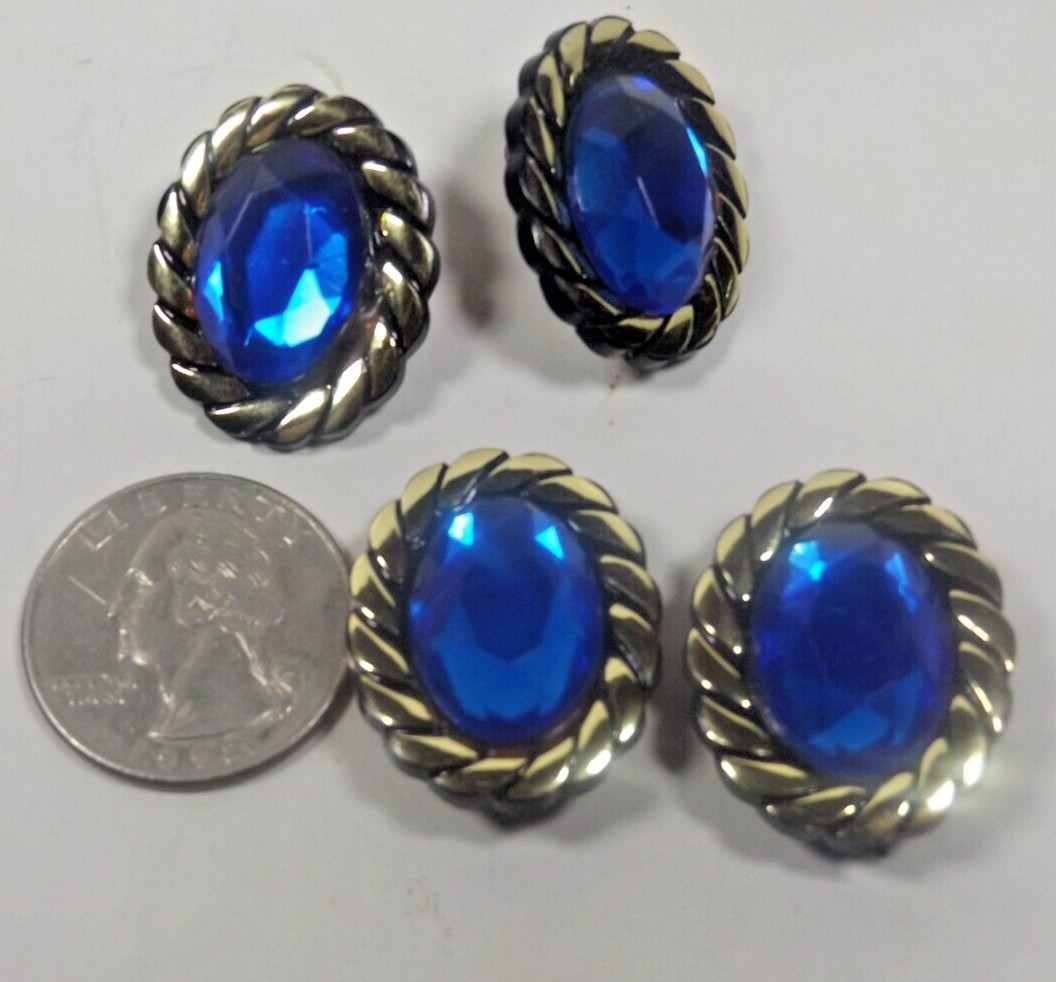 Vintage set Blue Faceted Stone Button Covers & Matching Clip-on Earrings