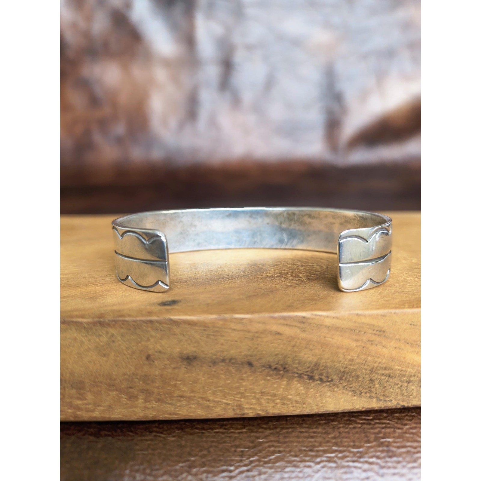 Vintage Sterling Silver Turquoise Chip Inlay Cuff Bracelet Southwestern Stamped