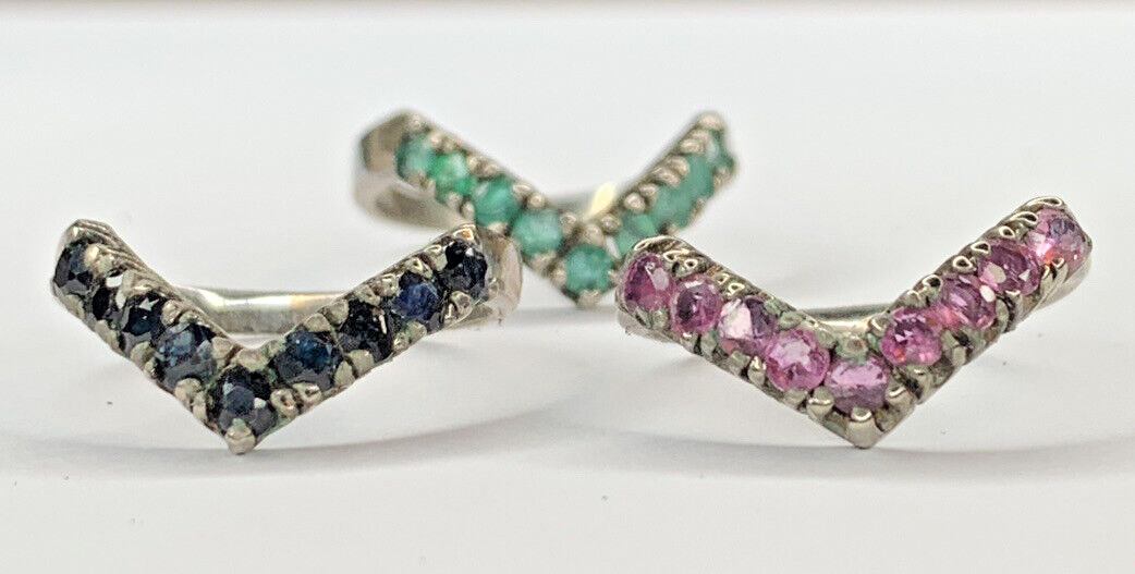 VTG Nikolas Sterling 925 Emerald Ruby Sapphire Chevron V Stackable Rings SZ 6