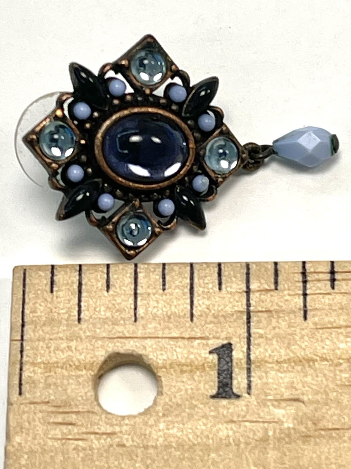 VTG 2000 AVON SP 1.5″ Coppertone & Blue Stone Diamond-Shaped Pierced EARRINGS