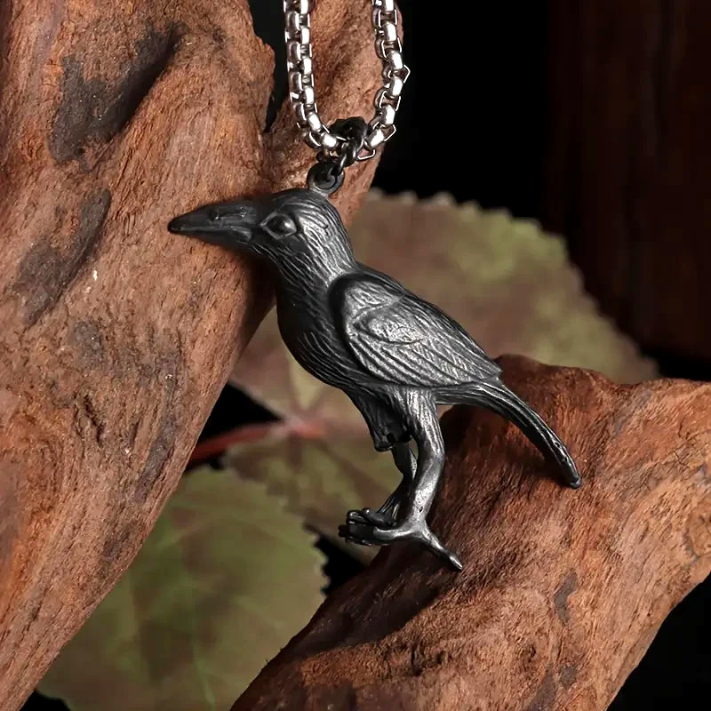 UNIQUE PUNK JEWELRY FOR MEN WOMEN RETRO GOTHIC NORDIC MYTH BLACK RAVEN NECKLACE