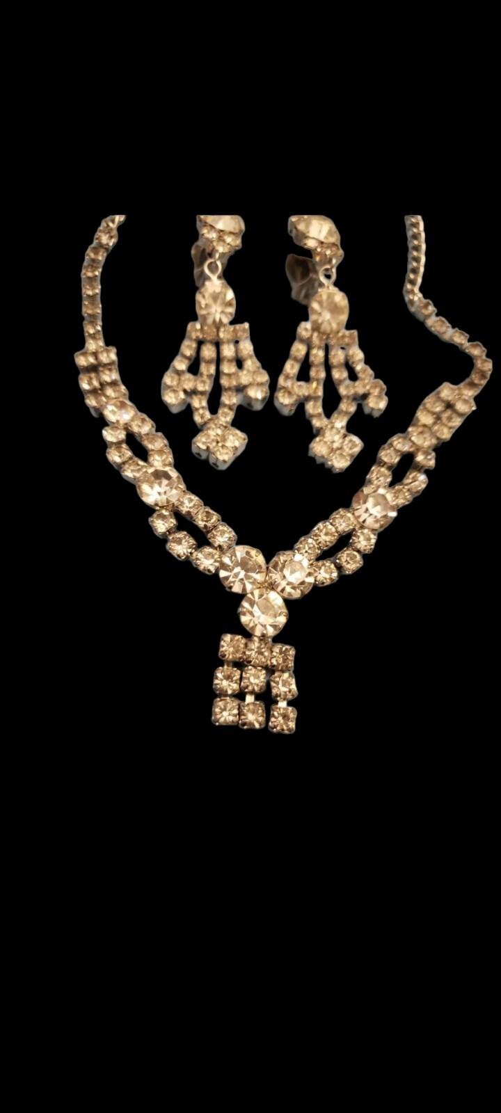 Vintage La Roco crystal necklace Clip on Earrings statement signed costume