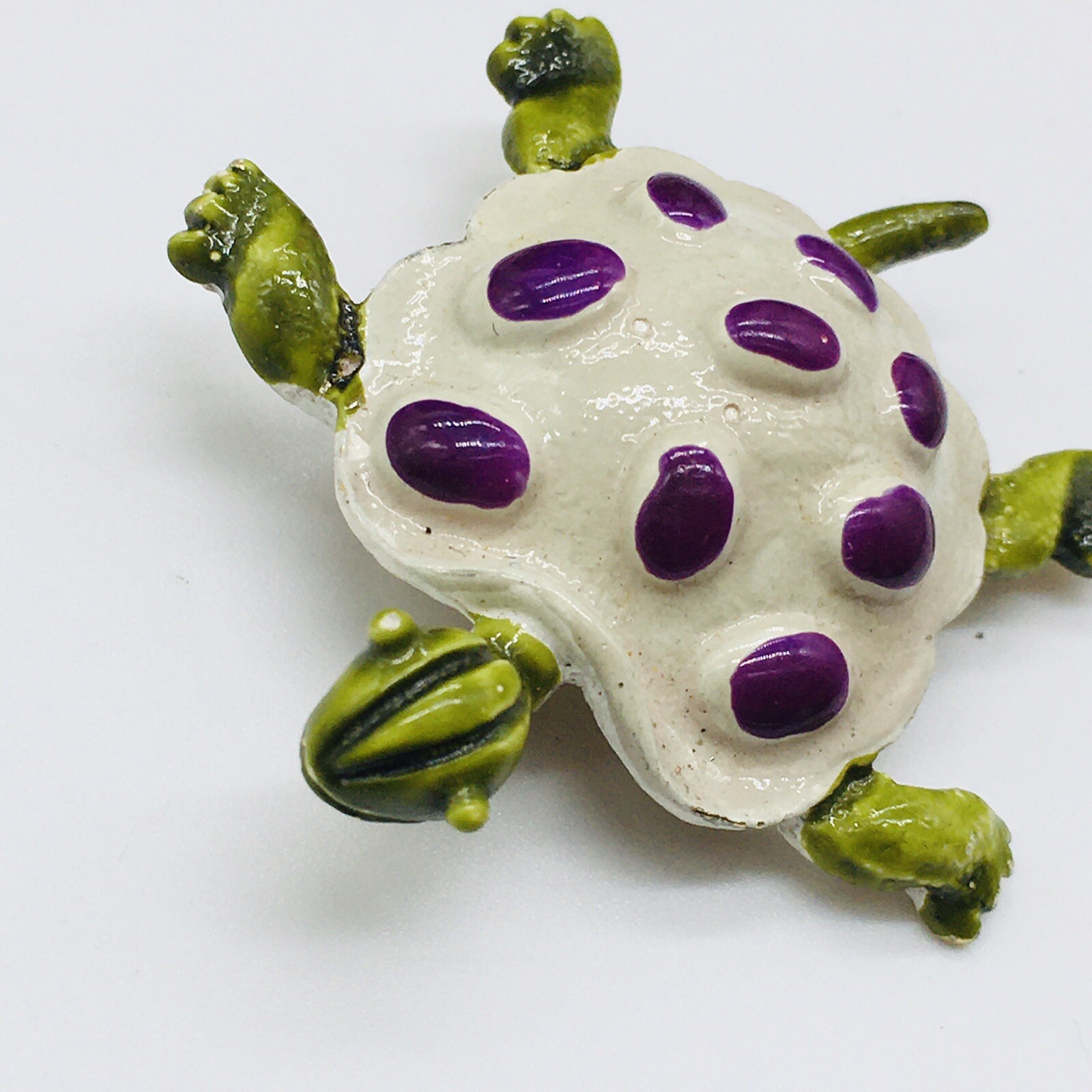 Gold Tone Purple Green White Slow Turtle Brooch 2″
