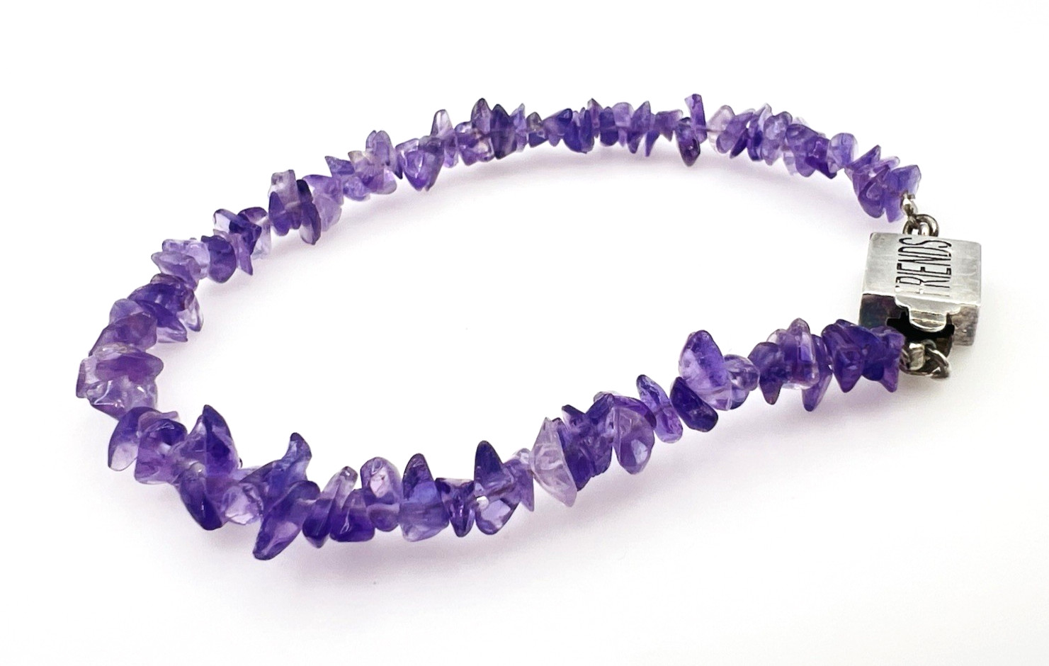 Vintage Sterling Silver Purple Amethyst Chip Friends Bracelet 7.25 in
