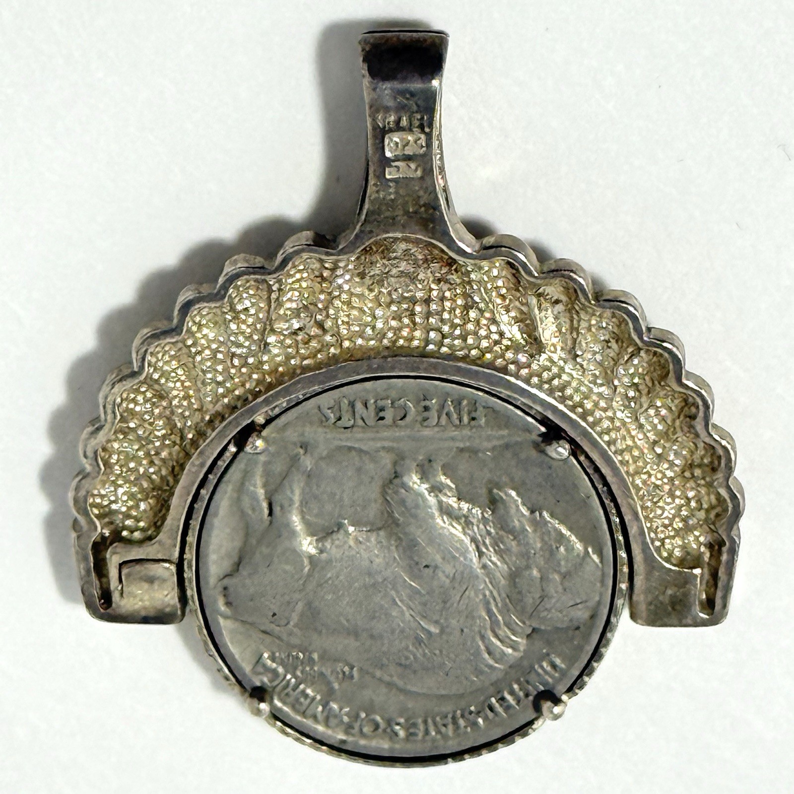 Vintage 925 Sterling Silver Pendant with 1937 Buffalo Nickel Reversible Coin