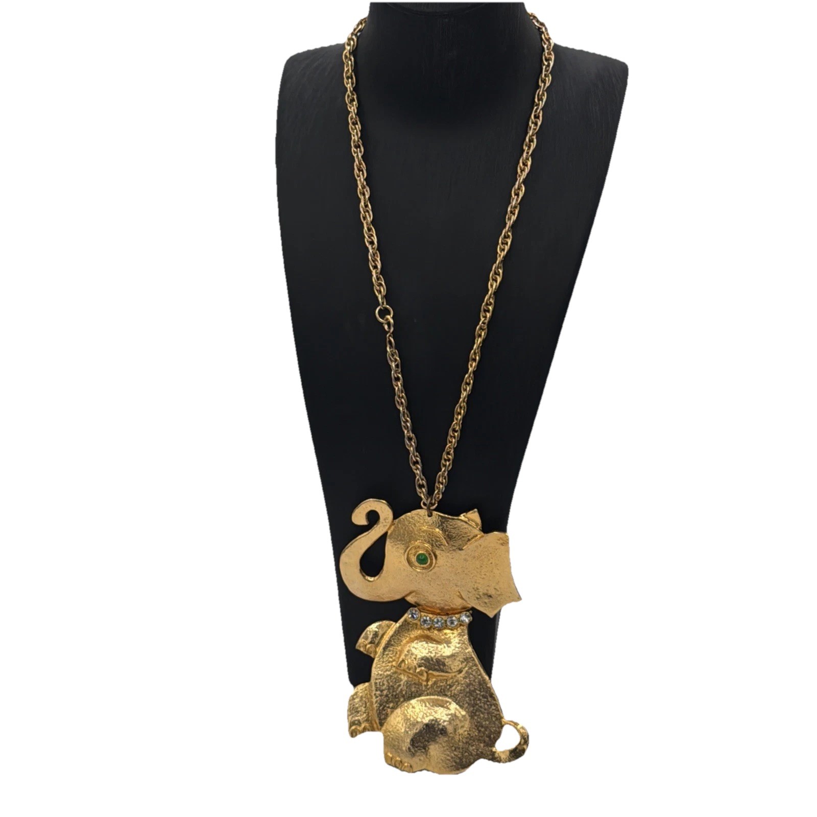 Rare Hattie Carnegie Articulated Elephant Necklace • Textured Gold Statement