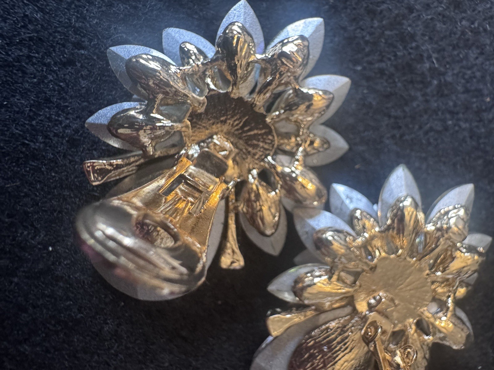 Vintage Aurora Borealis Rhinestone Earrings AB Crystal Floral Unbranded Clip On
