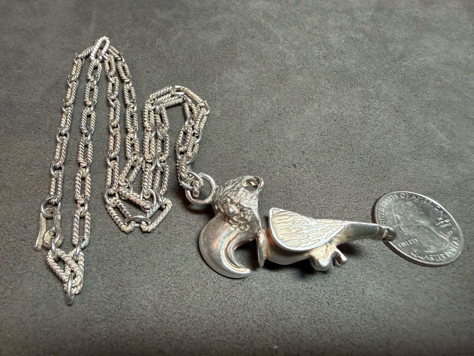 SIGI PENEDA Sterling Silver Parrot Bird Tropical 3d Handmade Necklace 25” LARGE