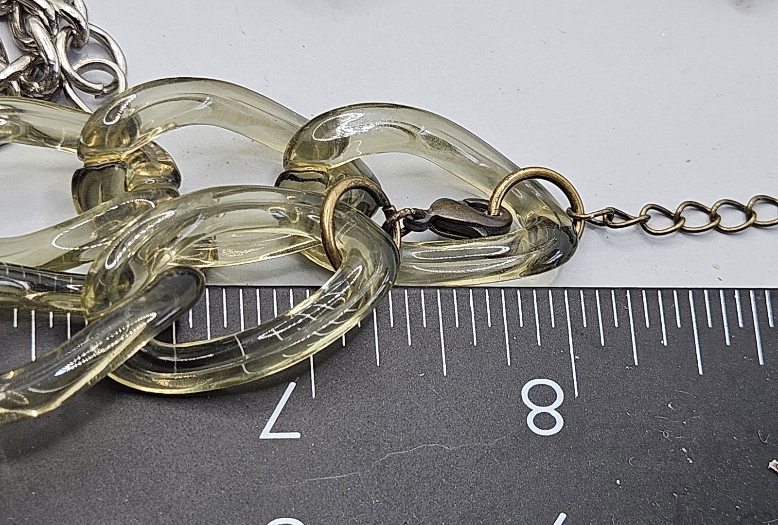 Lucite Links Chain Necklace Root Beer Glass Stone Acrylic Beaded Chunky Jewelry