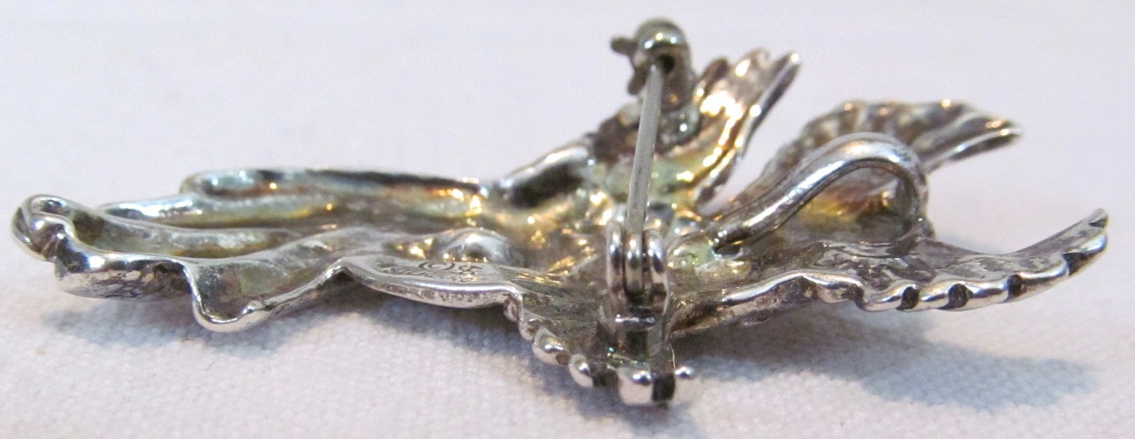 Vintage Shube Dimensional Angels Solid Sterling Silver Pendant Pin Brooch 2″long