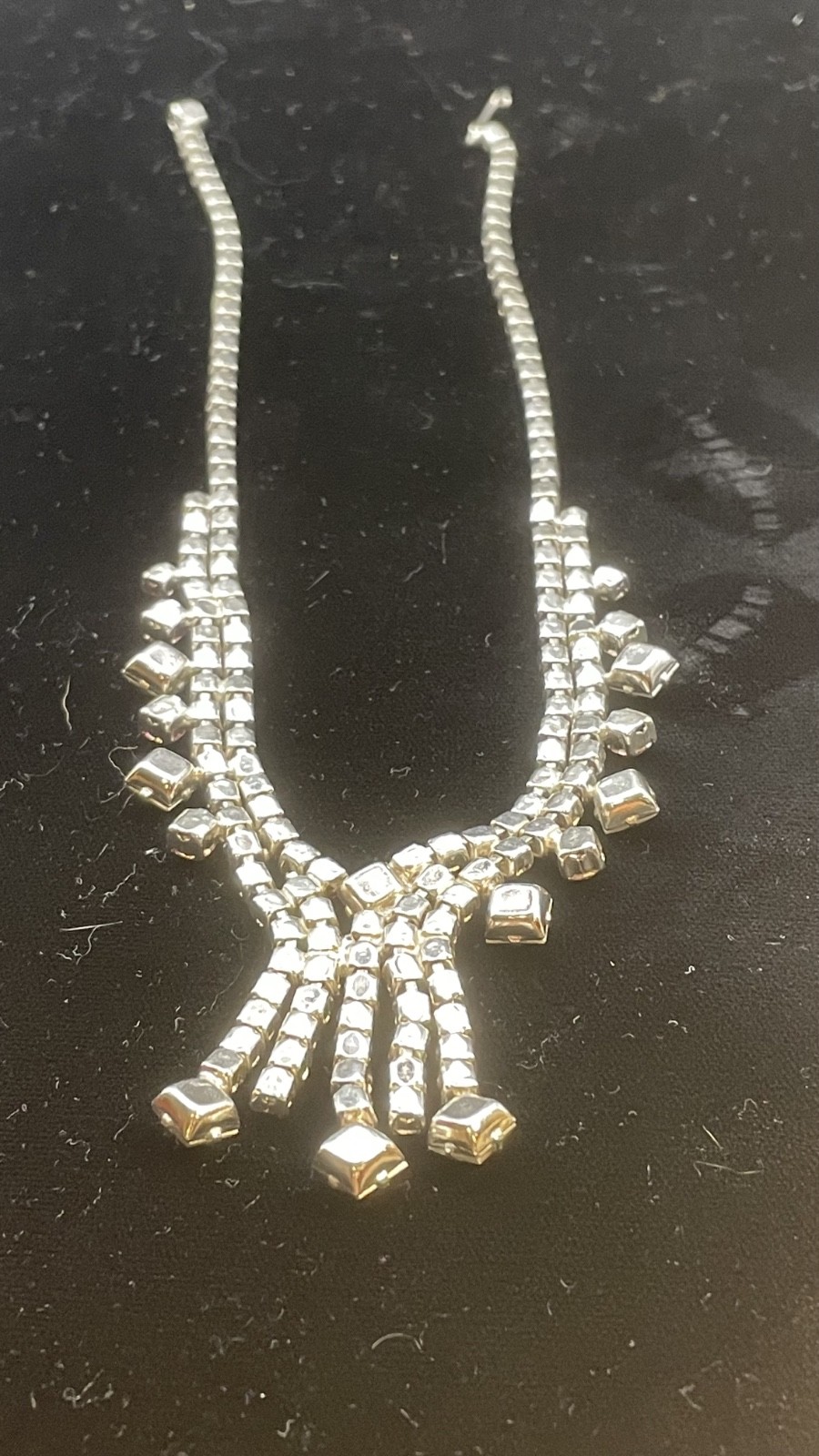 Vintage Art Deco Hook Clasp Pink & Clear Rhinestone Necklace