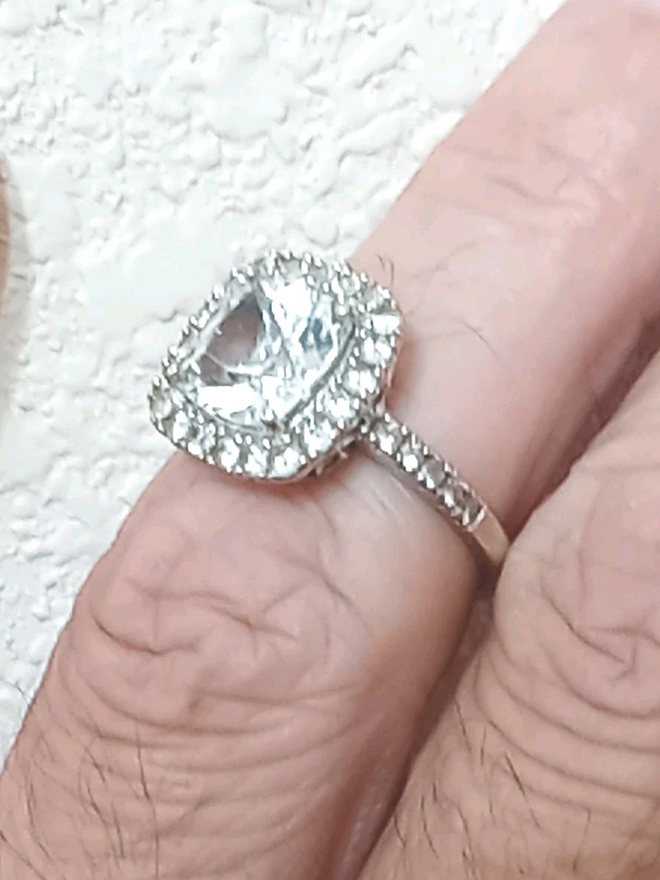 Luxury 14 Karat White Gold 5 ct.t.w. Cushion Cut White Spinel Handmade Ring.