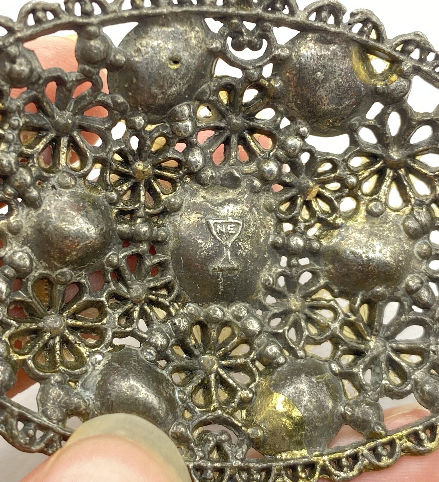 New England Glass Works 1940’s Signed Brooch Colored Glass Stones Vintage