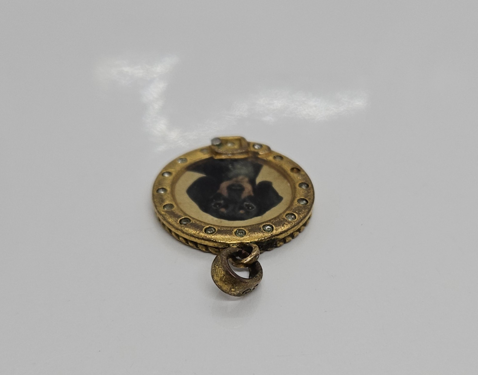 Vintage Dog Photo Pendant with Poem on Back 1″