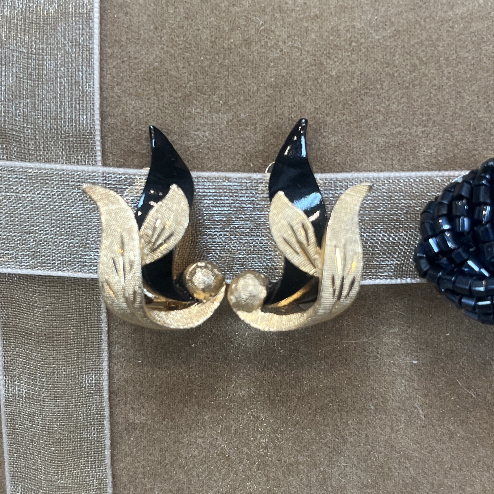 Vintage Lot of 3 Pairs Clip-on Earrings Kramer Gold Black Disco Ball Drop Dangle