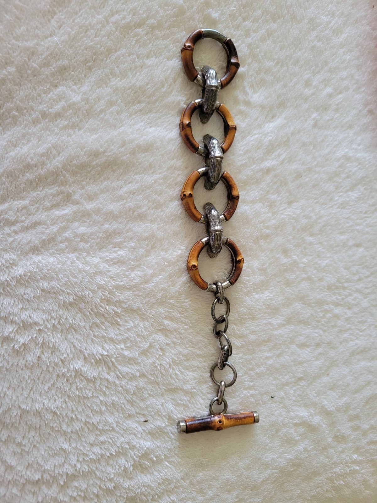 70’s Rare Vintage Gucci Bamboo Links Sterling Connector Toggle CLASP BRACELET 9″
