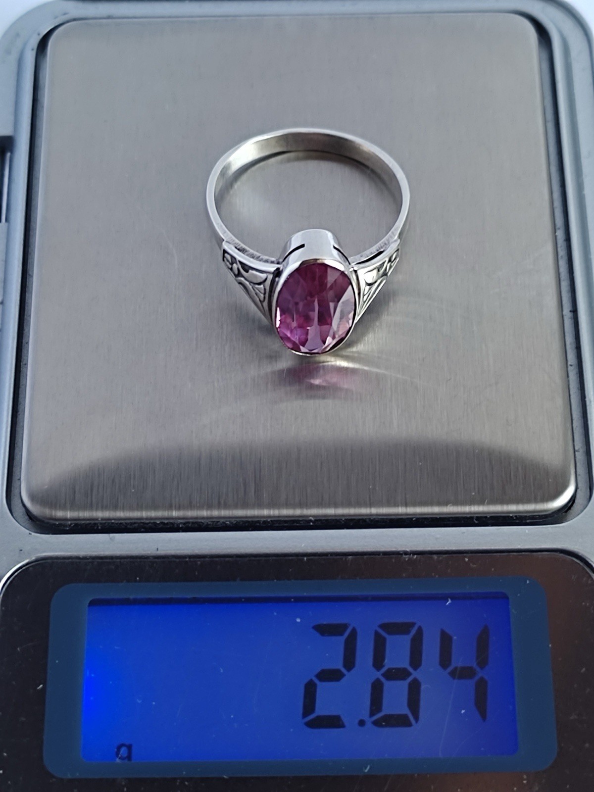 Vintage 70s Soviet Union Silver 875 USSR Ring Pink Sapphire Size US 7.5/ 17.5 mm