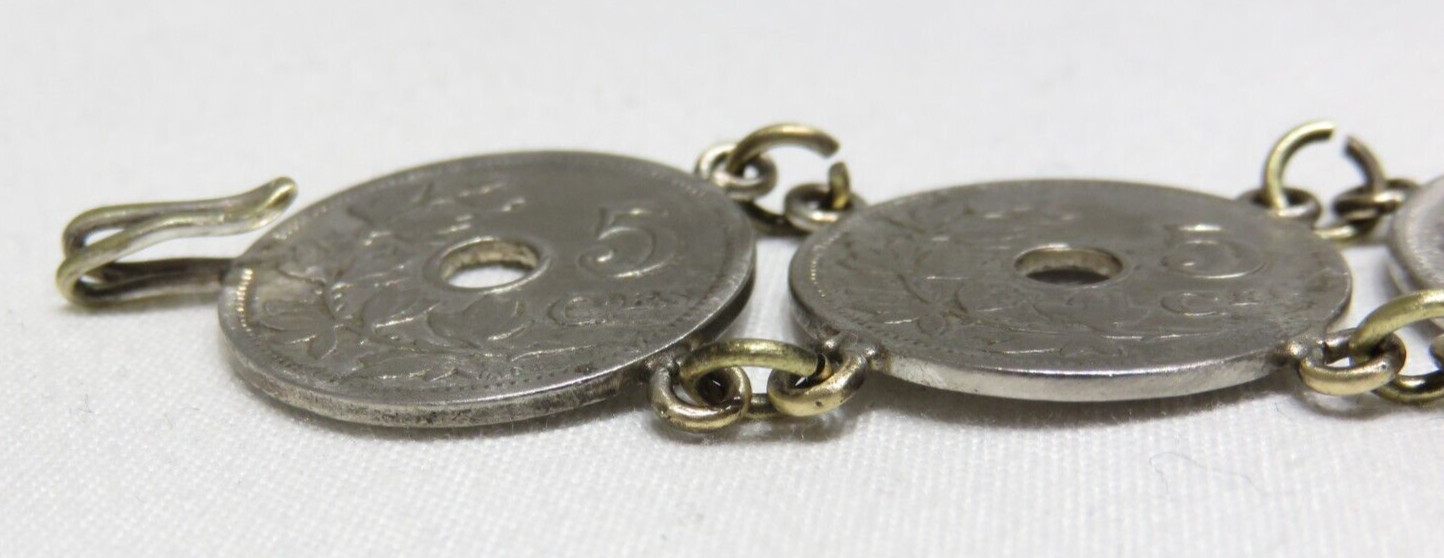 Antique 5 Centimes 1900’s Belgium Coin Chain Link Bracelet Lot 2301 lisasfinds