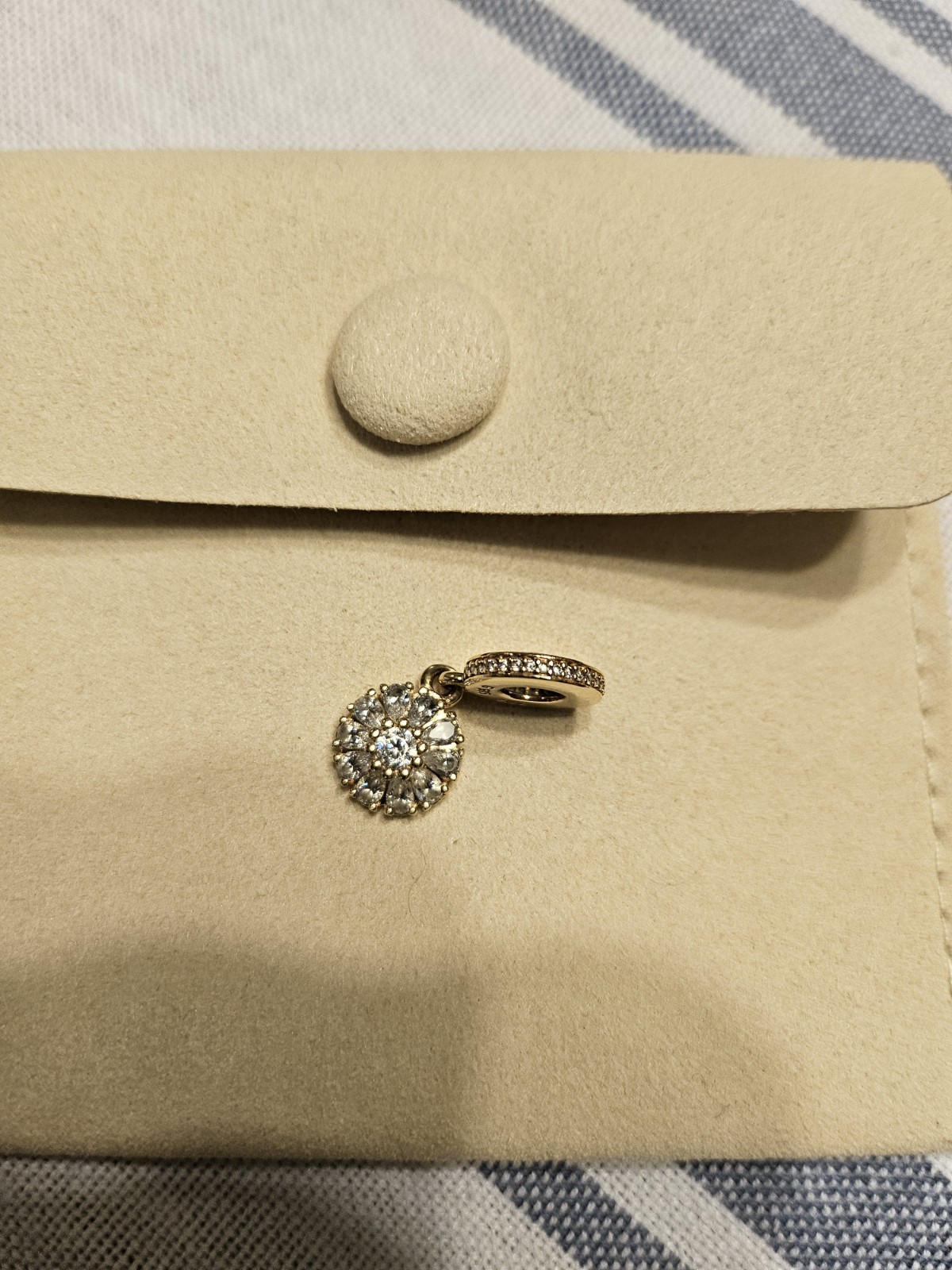 Pandora 14k Solid Y. Gold CZ Embellished Floral Drop Dangle Charm Retired 🌼