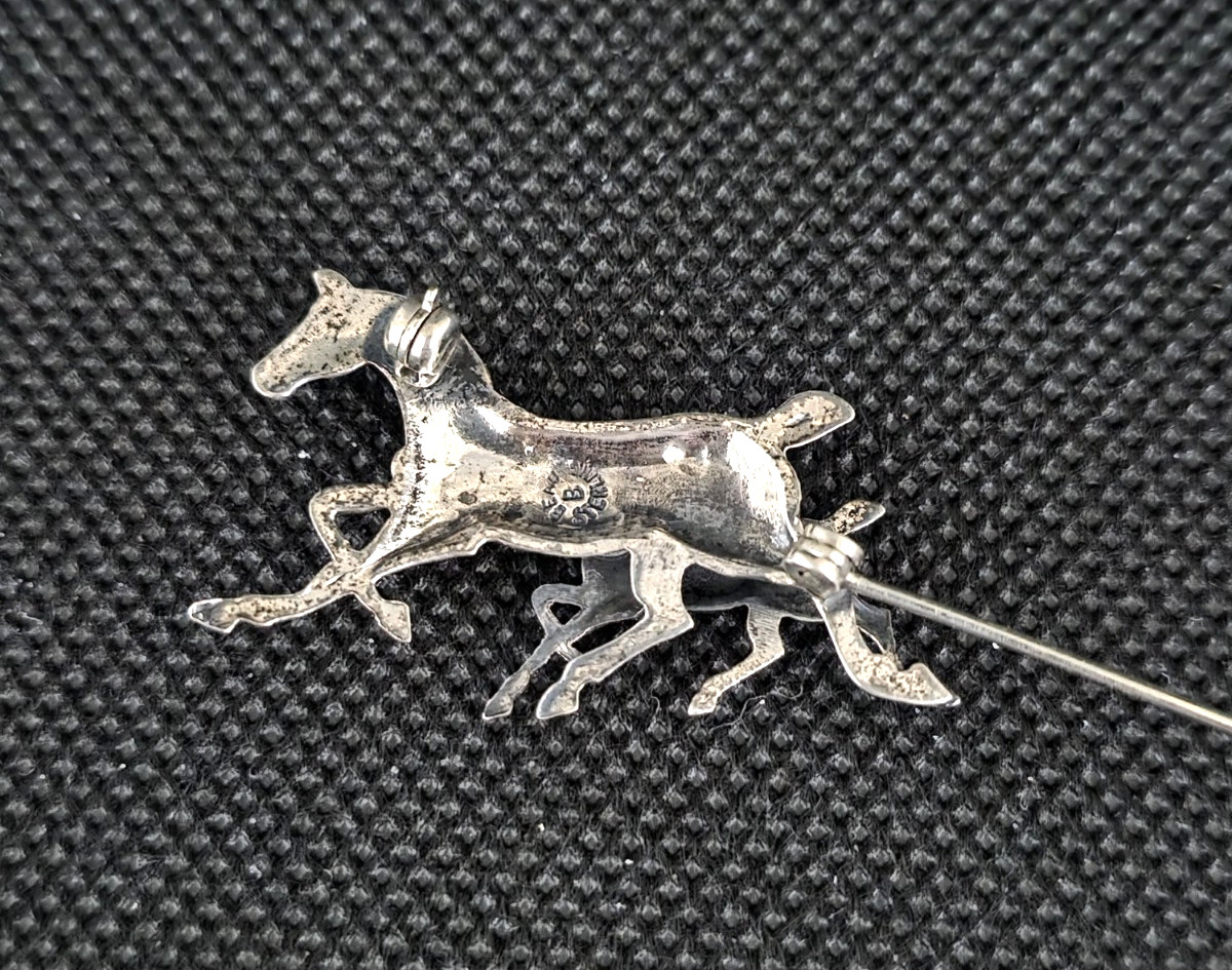Vintage Beaucraft Running Horse Mare & Foal Brooch Pin 925 Sterling Silver 1.5″