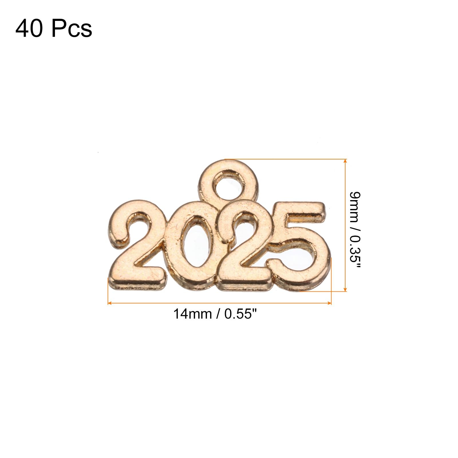 MECCANIXITY 40pcs 2025 Graduation Year 14mm x 9mm/0.55 x 0.35 inch(L*W), Gold