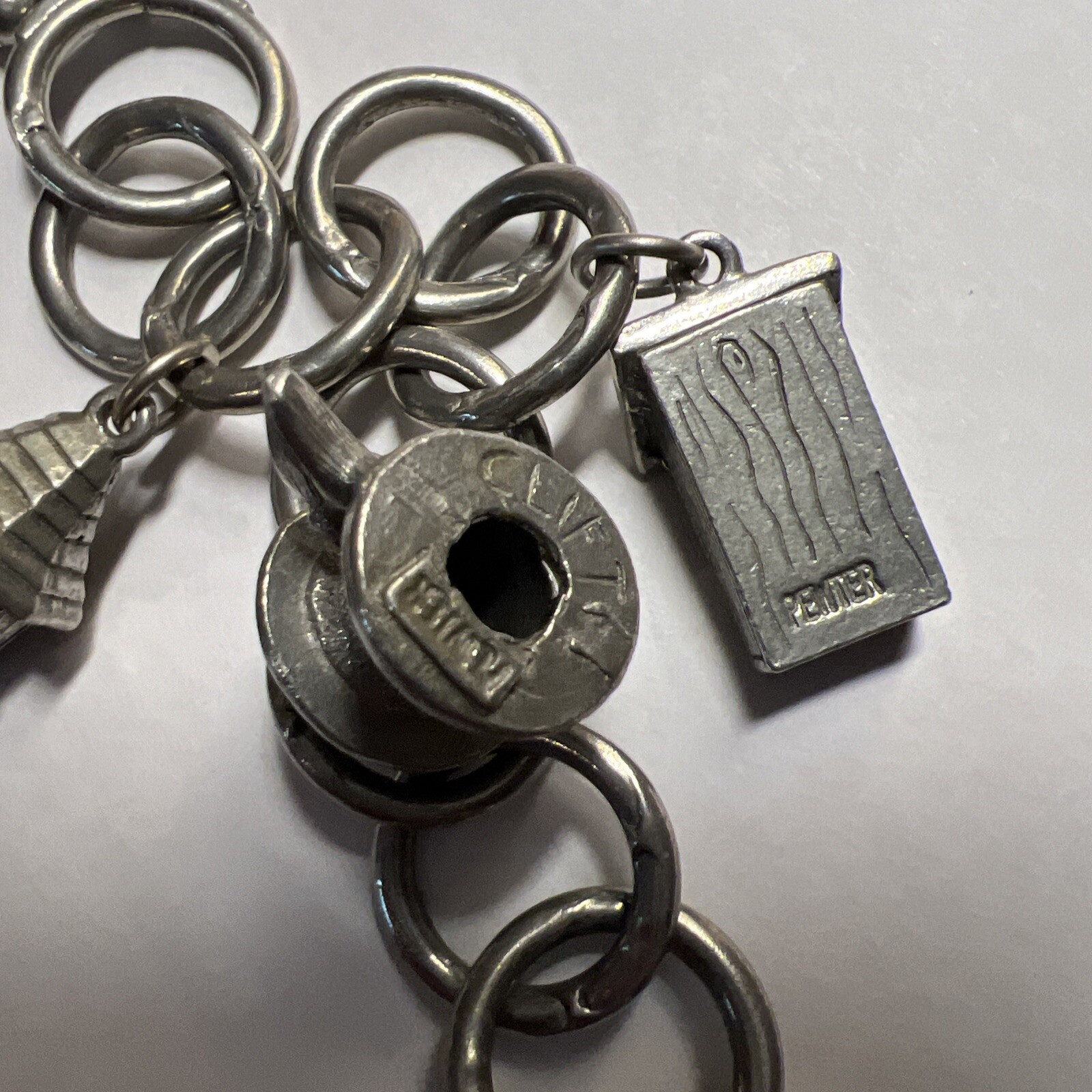 Vintage Jim Clift Pewter Signed Birdhouse/Bird Feeder Charm Bracelet Unique