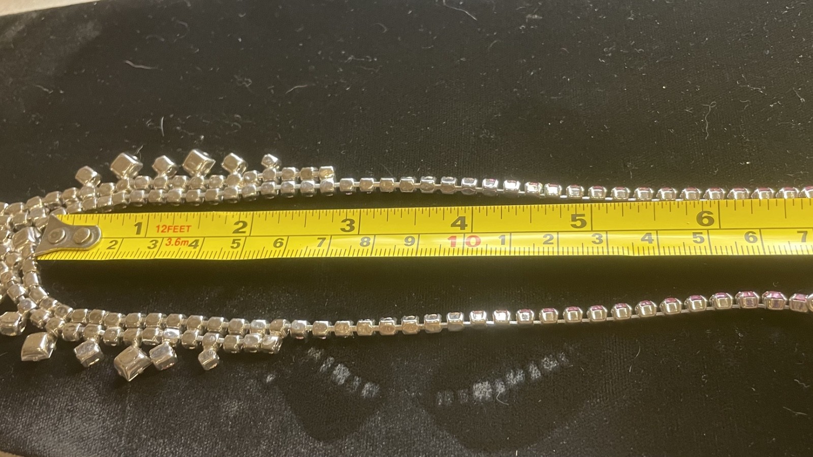 Vintage Art Deco Hook Clasp Pink & Clear Rhinestone Necklace