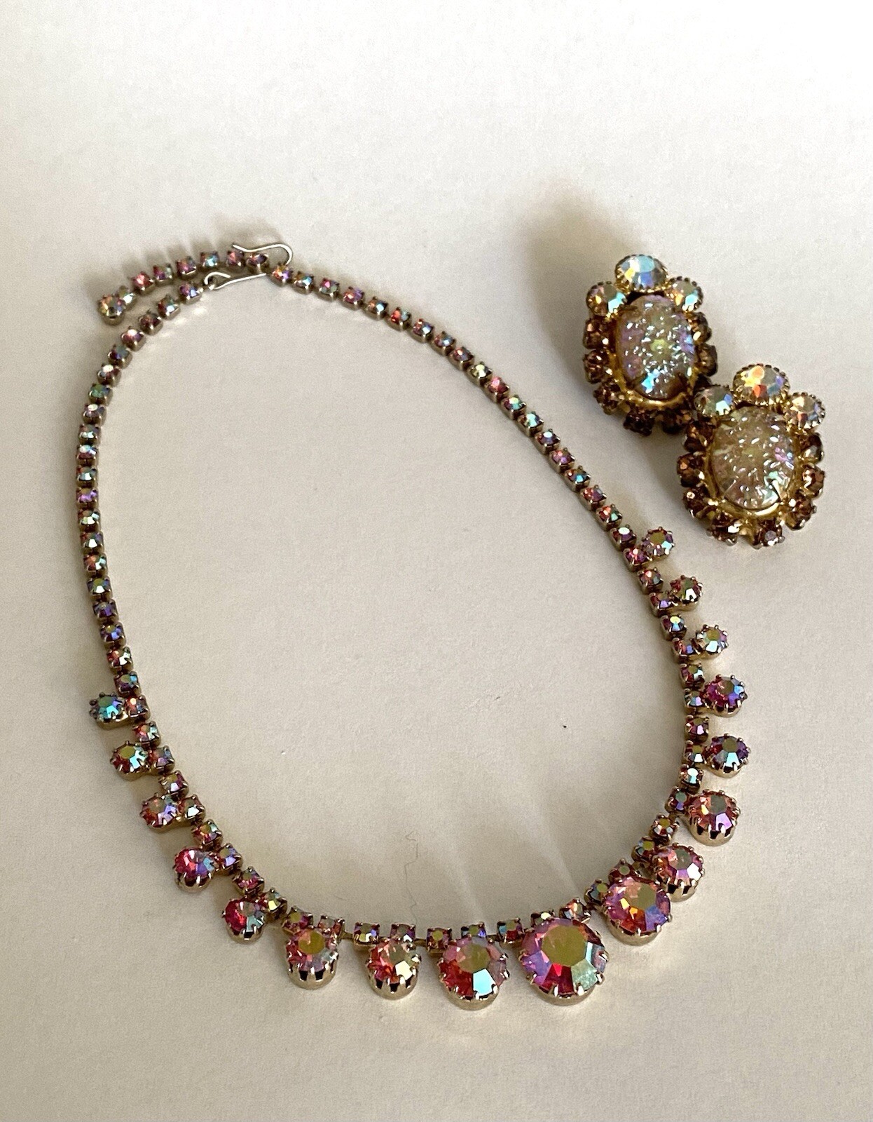 Vintage Pink Aurora Borealis Choker Necklace Only