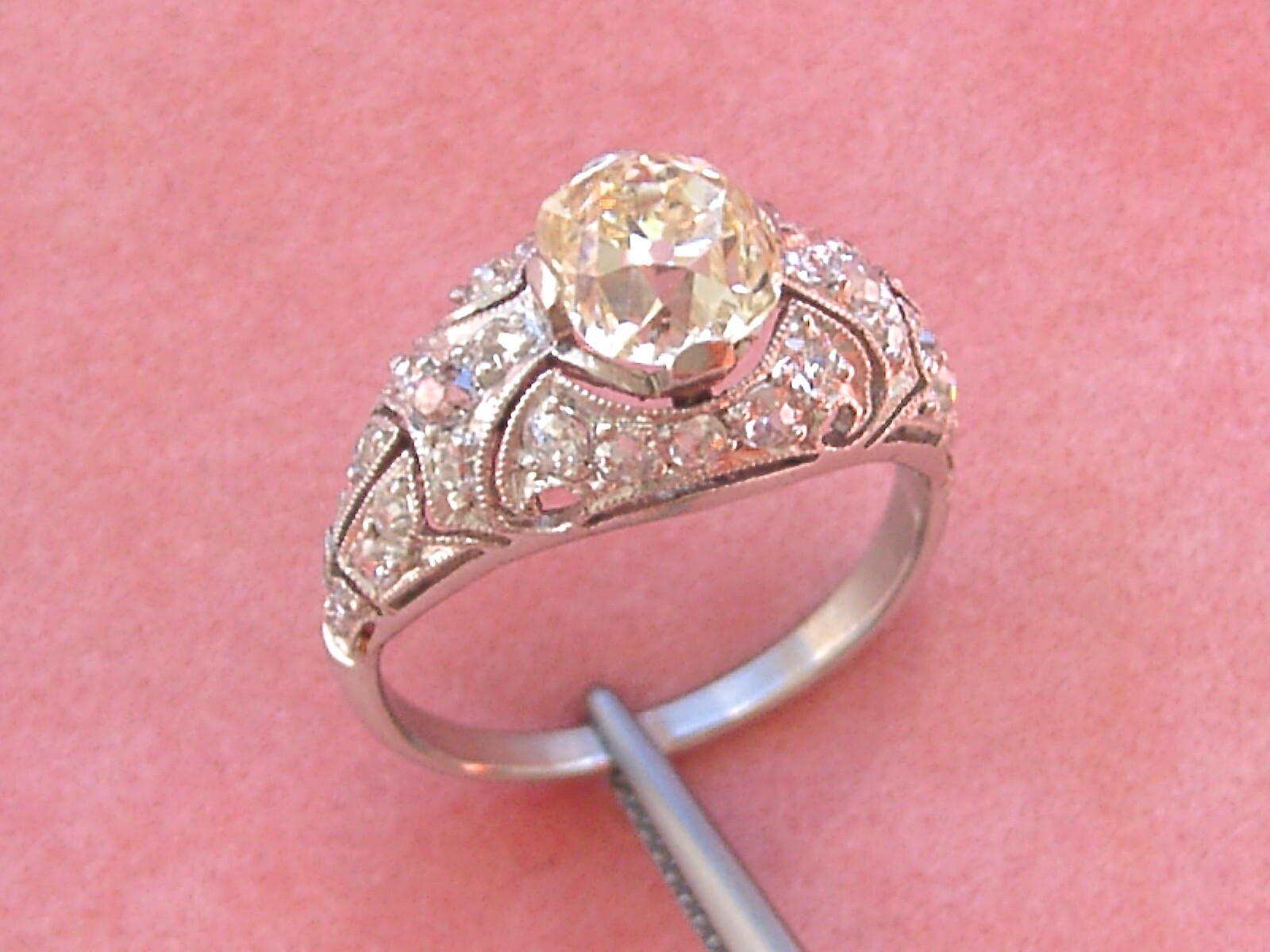 ANTIQUE ART DECO 1.52ct YELLOW EURO DIAMOND PLATINUM ENGAGEMENT RING 1930 sz 6.5