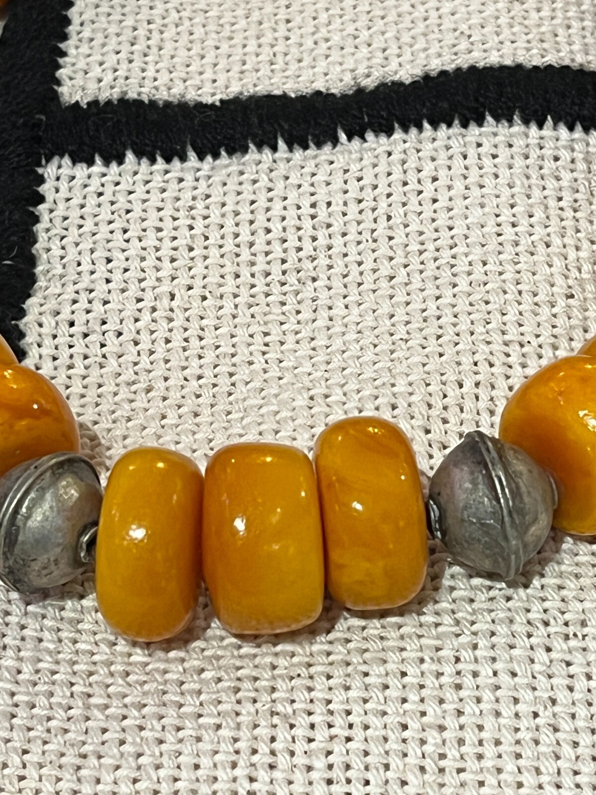 Berber necklace from Morocco with amber beads and antique Tuareg silver ball