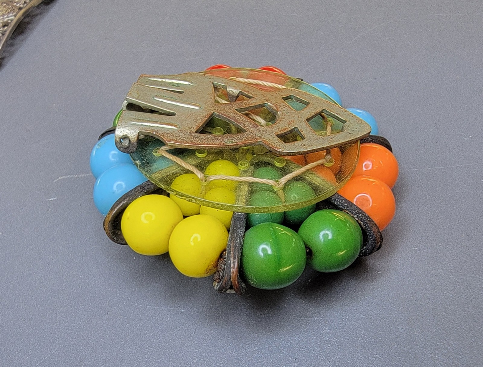Vintage Miriam Haskell Unsigned? Dress Clip Brooch Wired Glass Beads