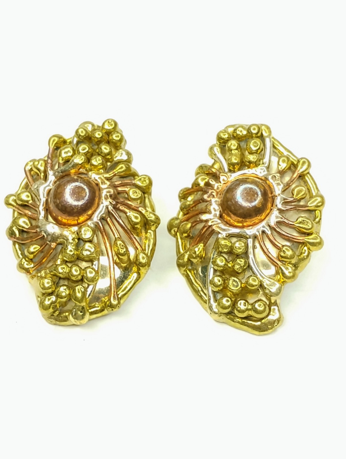 Vintage Brutalist Clip On Earrings Copper & Brass Made in Mexico