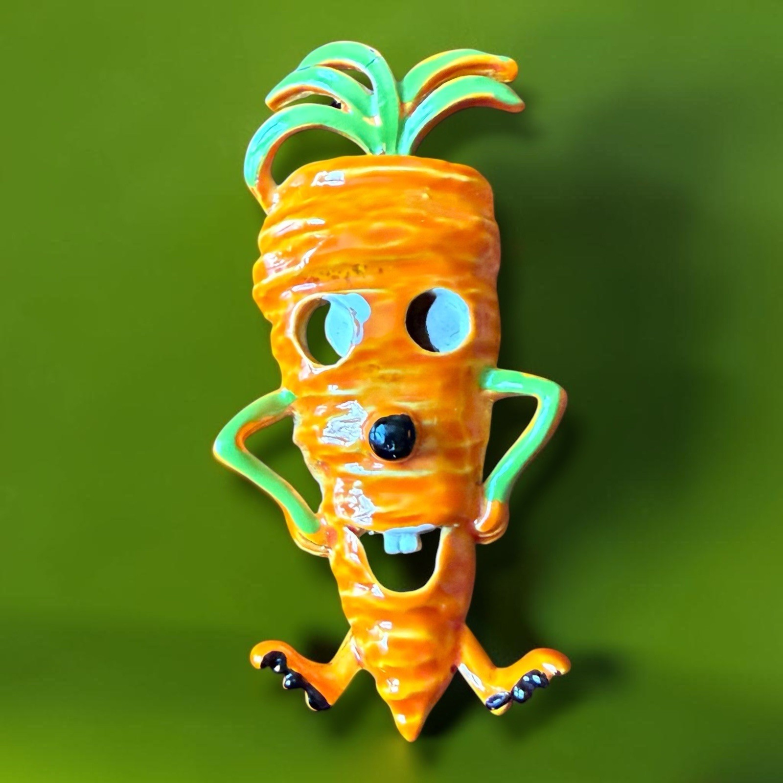 Vegetable Brooch Carrot Brooch Figural Enamel Anthropomorphic Vintage Pin