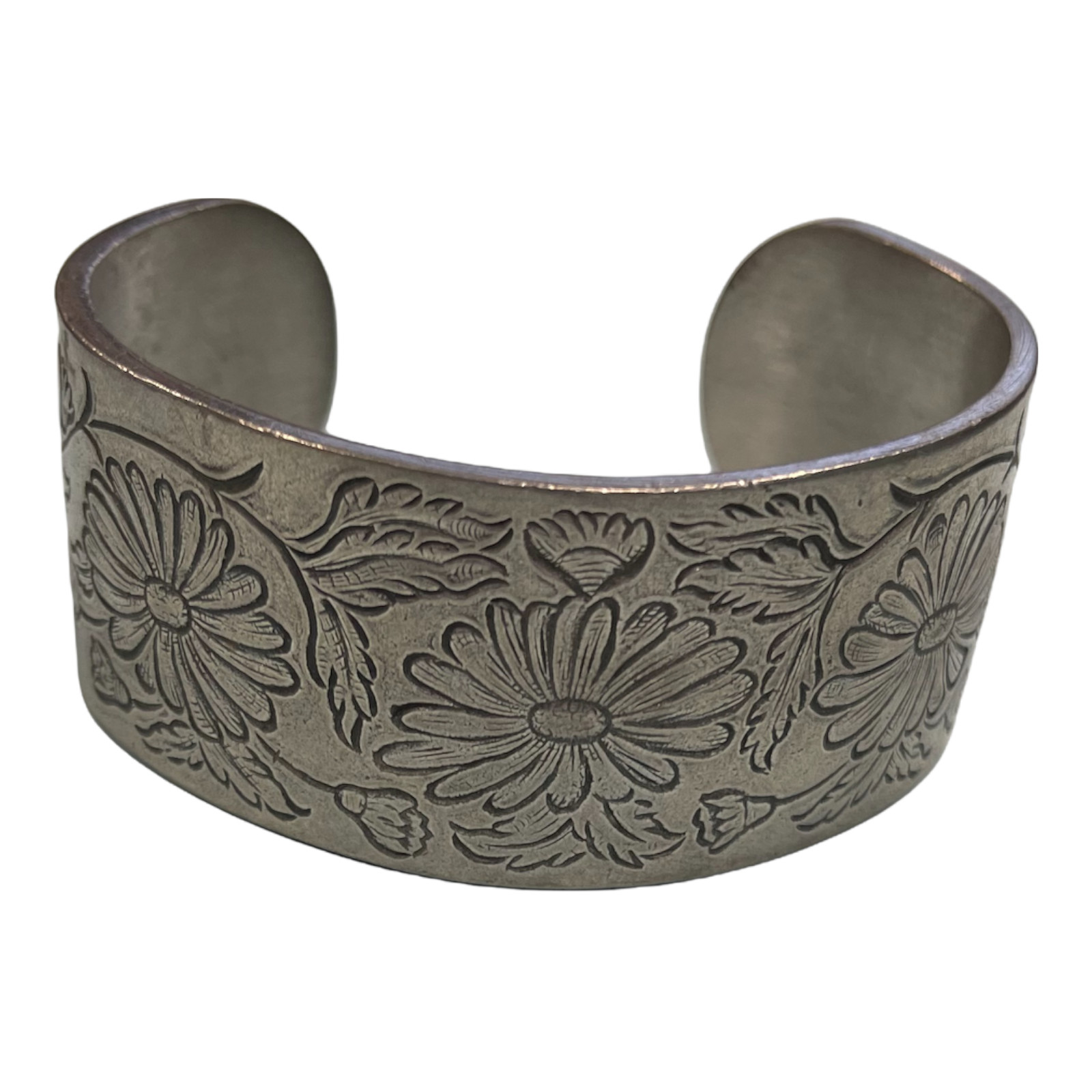 Vintage Salisbury Pewter Cuff Bracelet September Aster Birthday Birth Flower