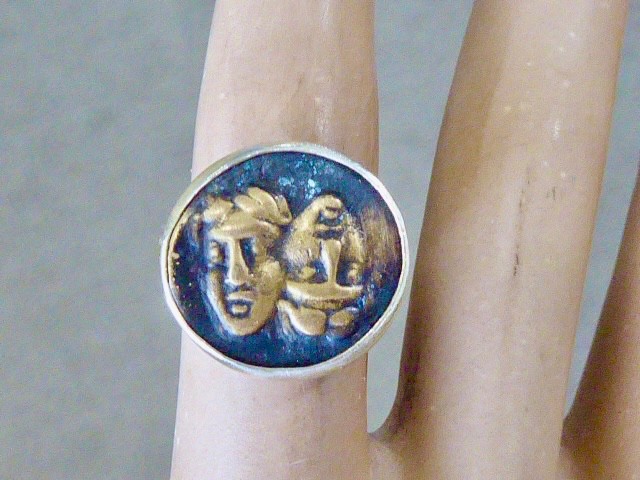 VINTAGE CUSTOM STERLING SILVER 925 GOLD TONE DOUBLE FACE COIN RING SIZE 4.25