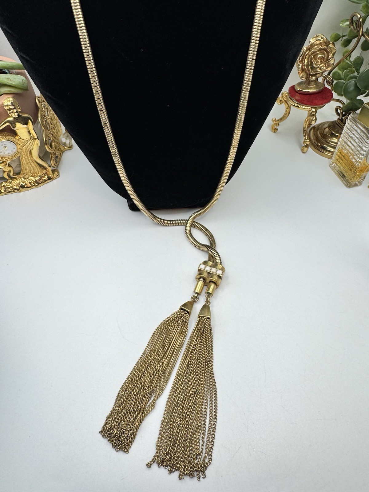 Stella & Dot Jacqueline Brazilian Chain Sliding Lariat Necklace w/Tassel
