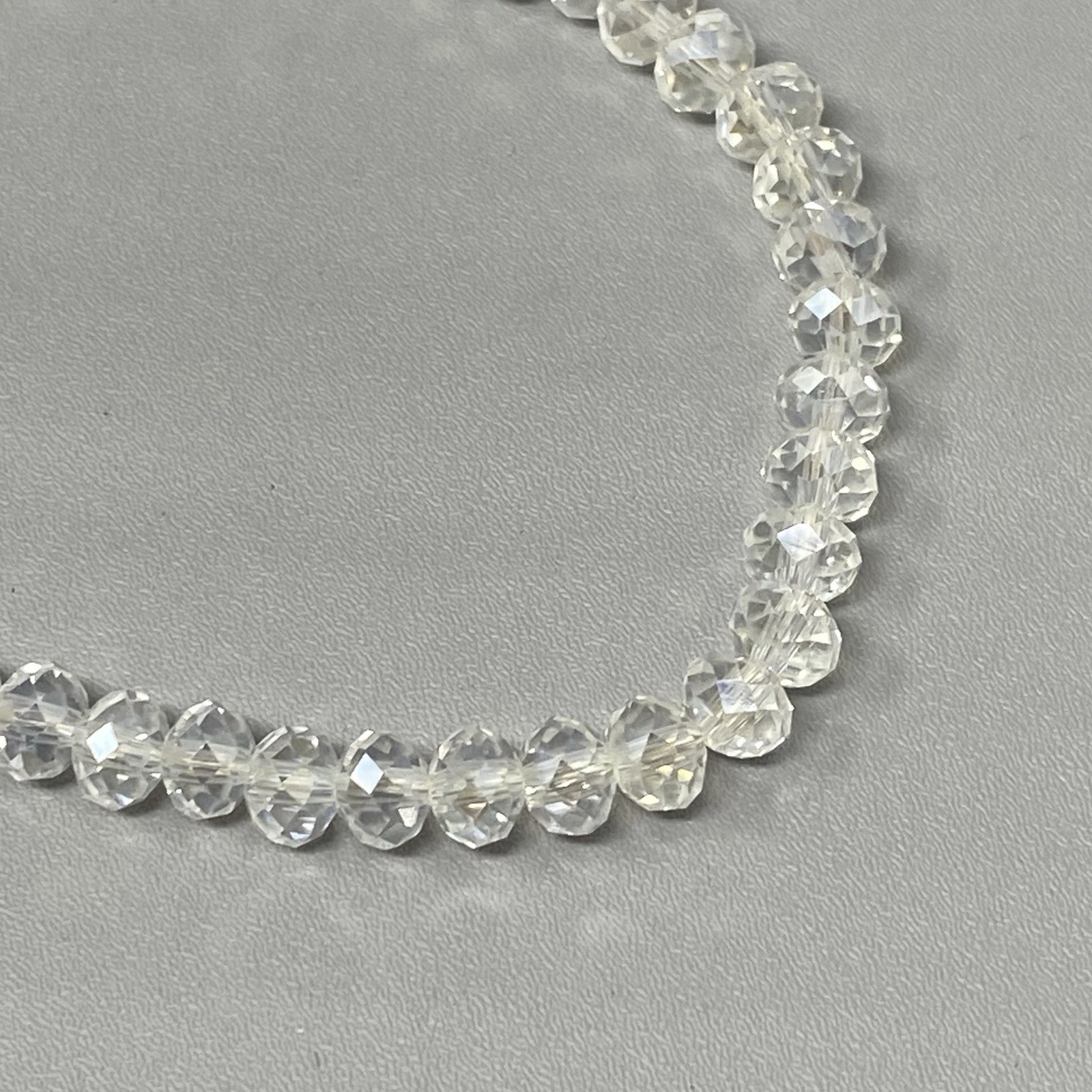 Mini Clear Glass Beaded Bracelet Faceted Rondelle Stretch Fire Polished 7″