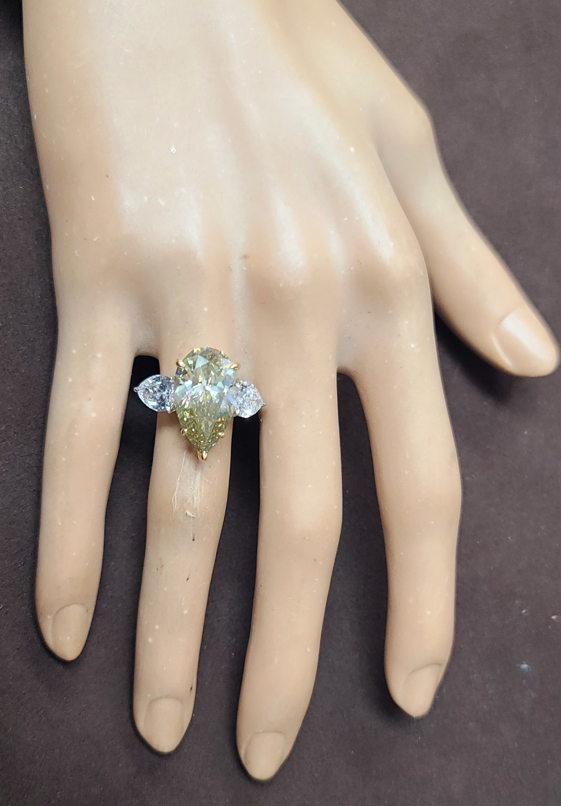 Platinum 18k Gold Engagement Ring 7.13ct.Natural Pear Champagne Diamond GIA