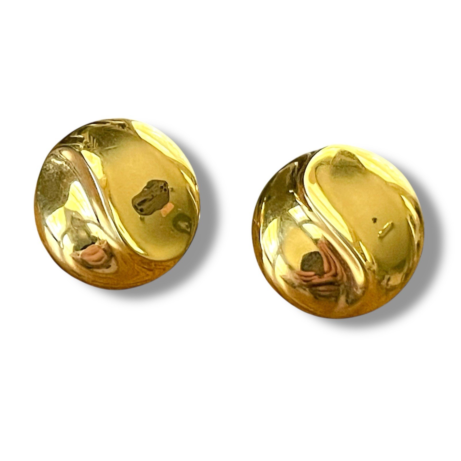 Vintage 1980s Trifari Earrings Gold Tone Swirl Button Post Back Signed Old Money