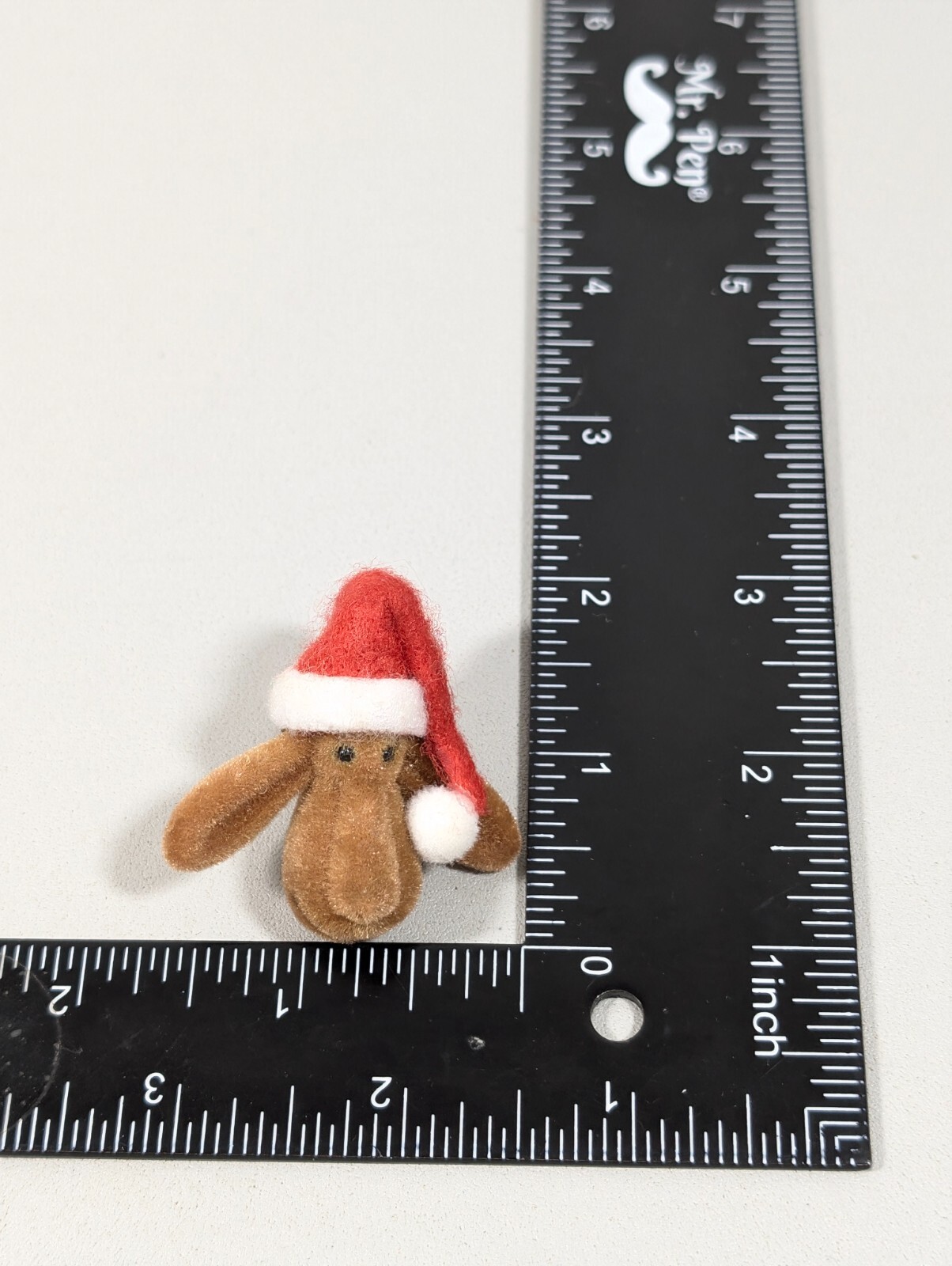 Vintage Fuzzy Christmas Reindeer Pin Brown Red Santa Hat 3D