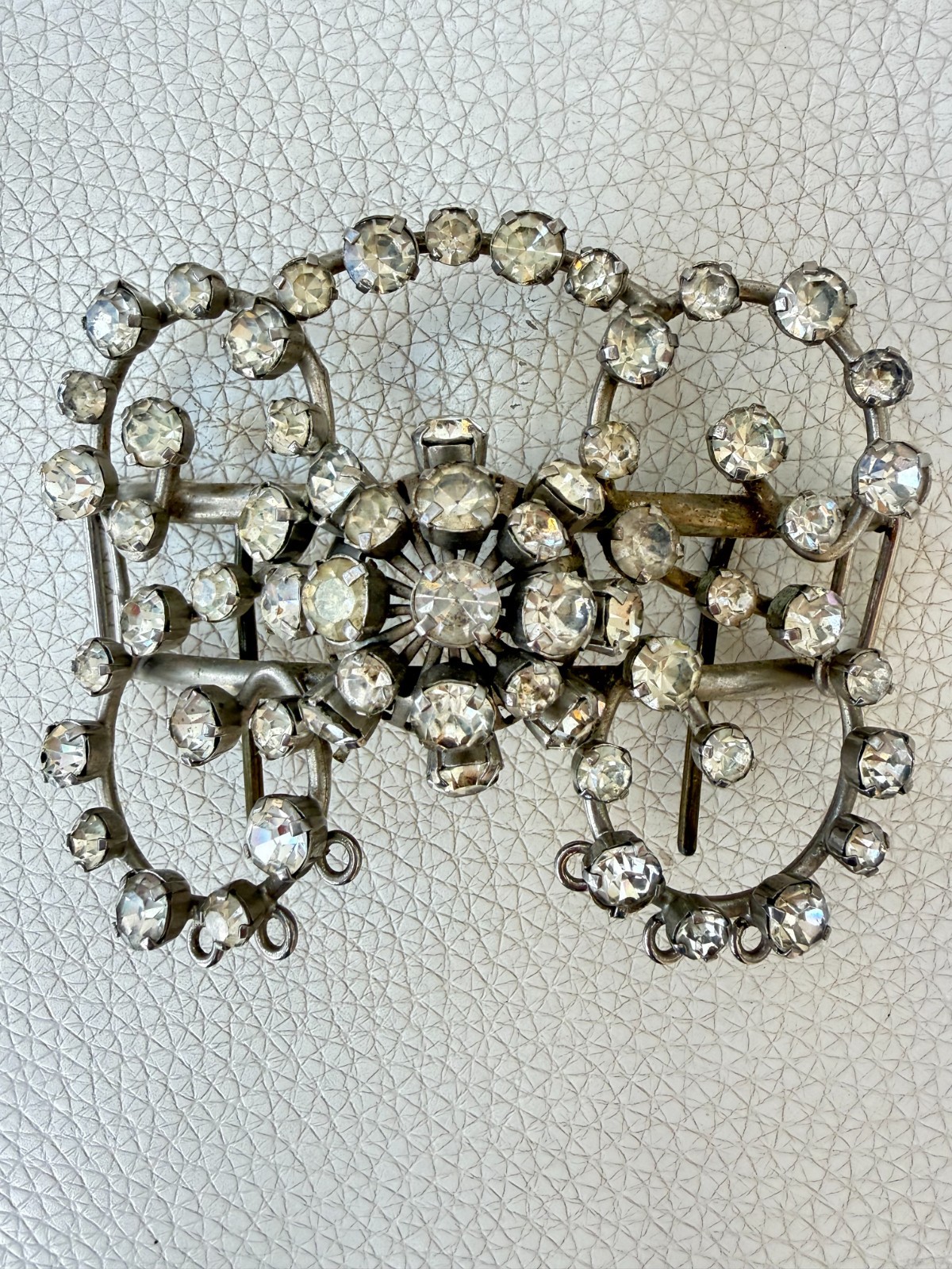 HUGE VINTAGE CLEAR RHINESTONE DRESS CLIP GIANT GEOMETRIC ART DECO BROOCH