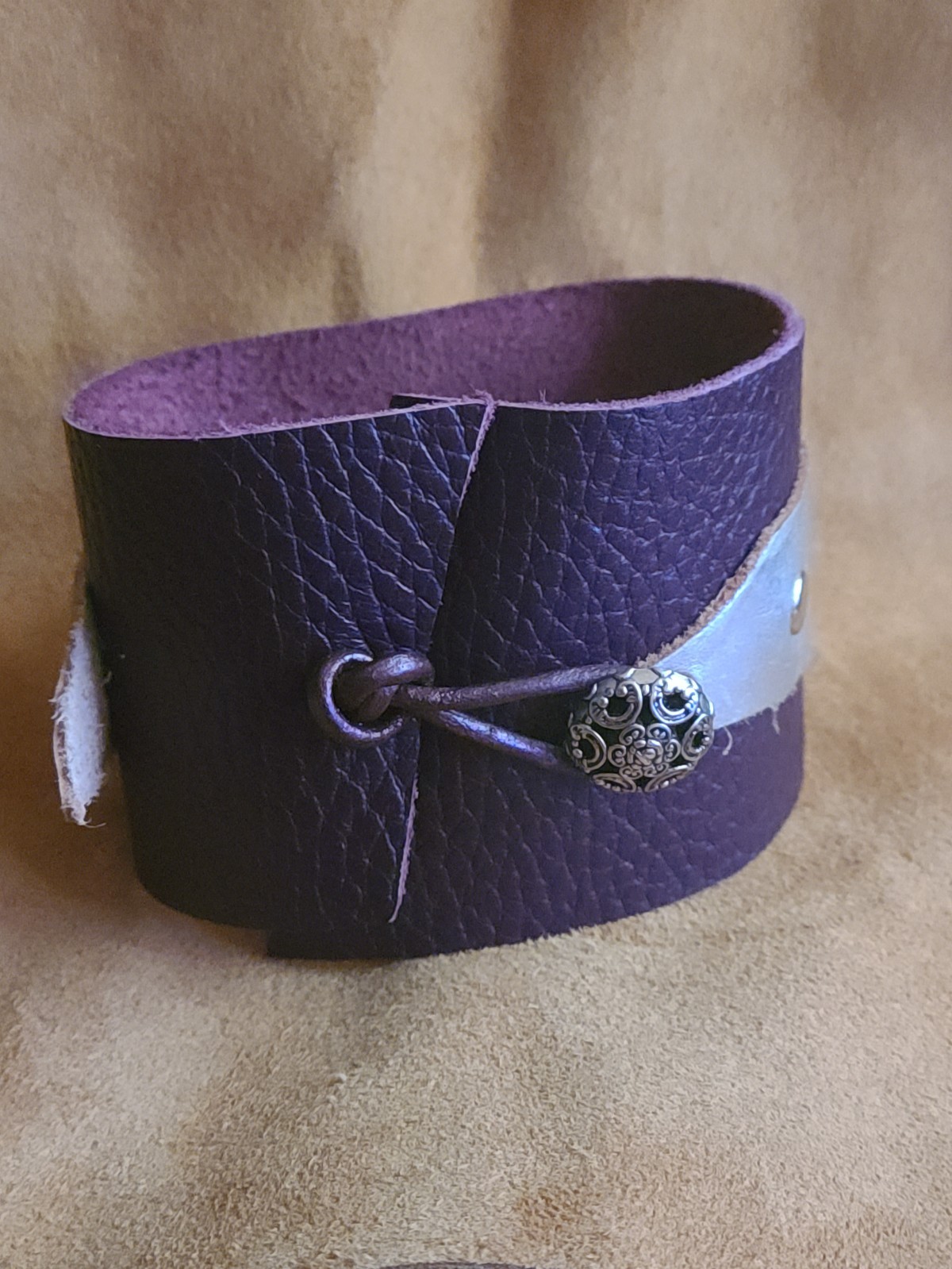 MyxxBlenz leather cuff bracelet with brass ring. Wearable art NWOT
