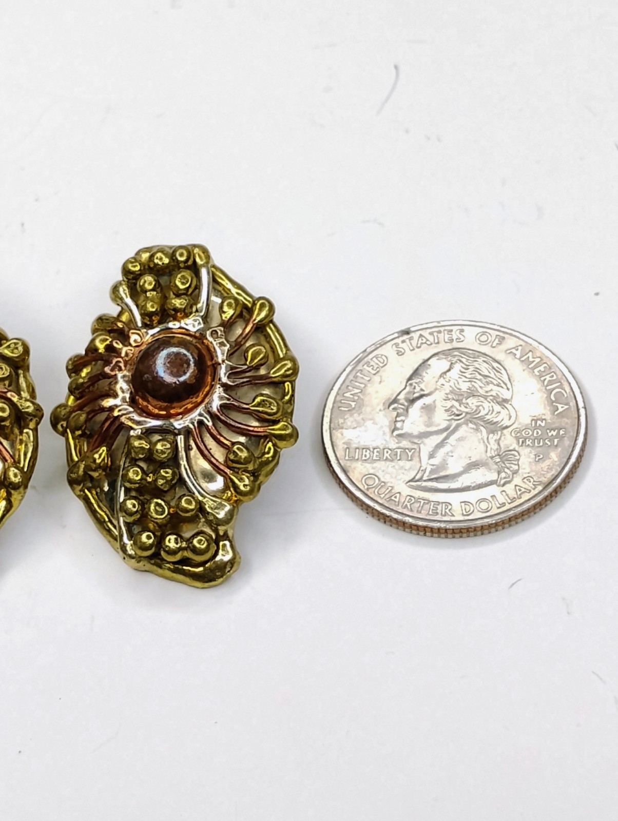 Vintage Brutalist Clip On Earrings Copper & Brass Made in Mexico