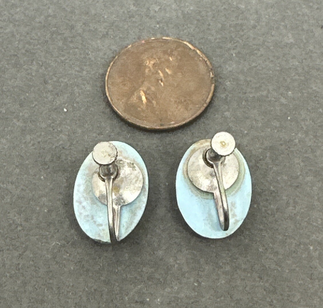 Vintage Cameo Earrings Screw Backs Dainty Classic Style Blue Lucite Design