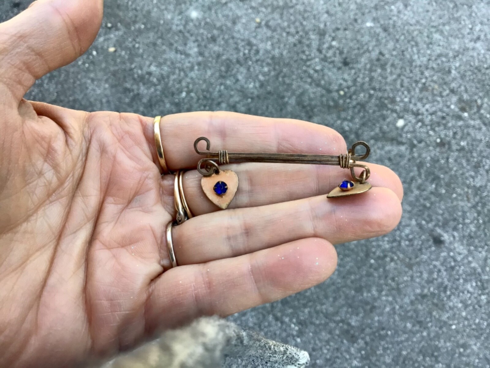 ANTIQUE VICTORIAN GOLD FILLED BAR PIN with HEARTS 2 INCHES LONG