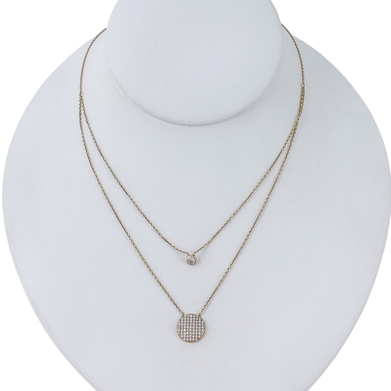 Vintage Gold-Tone Sterling Silver 925 Layered Cubic Zirconia Necklace 13.5″-15″