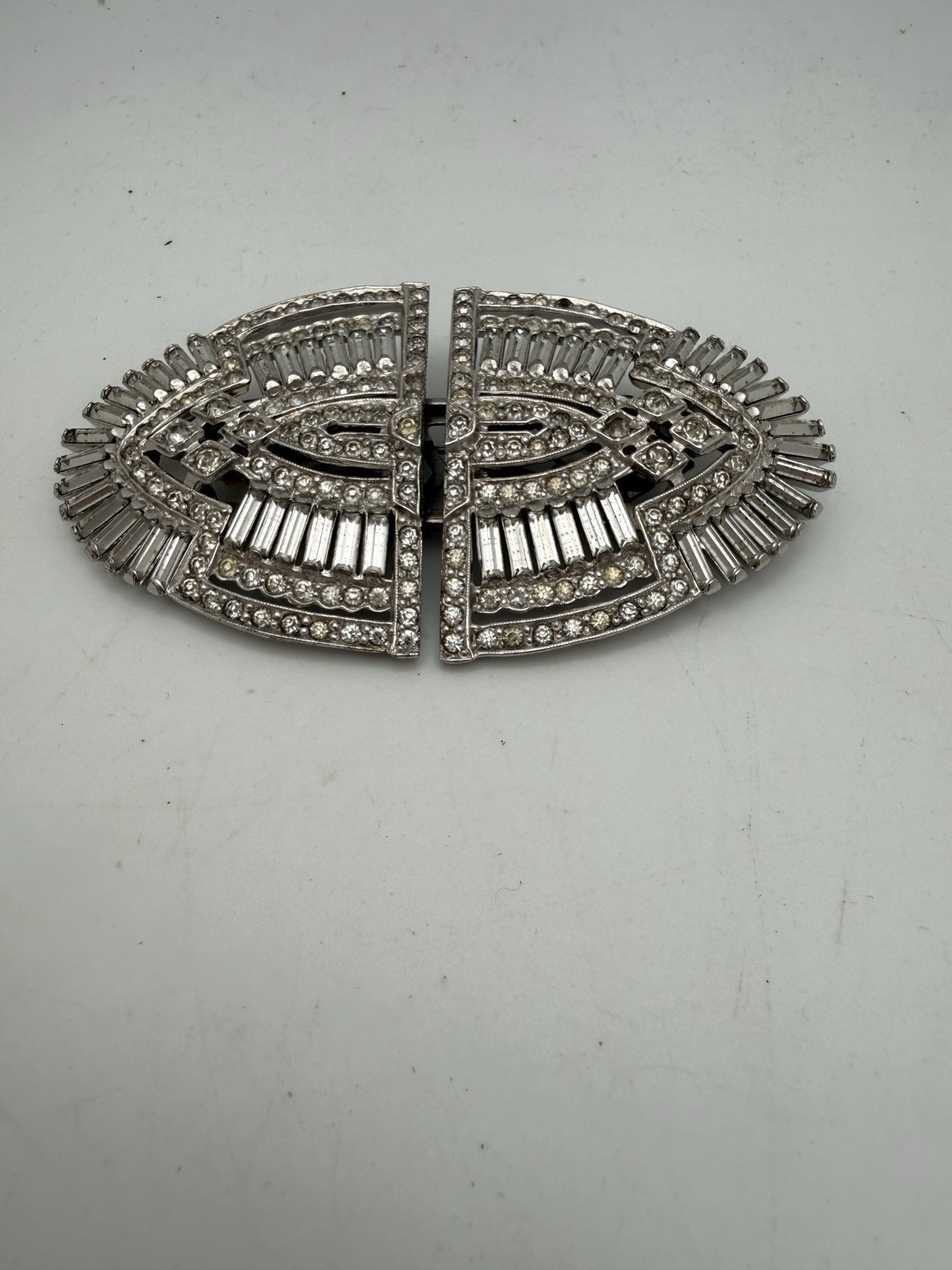 Vintage Art Deco Rhinestone Brooch Dress Clip Mechanism Pat 2161668