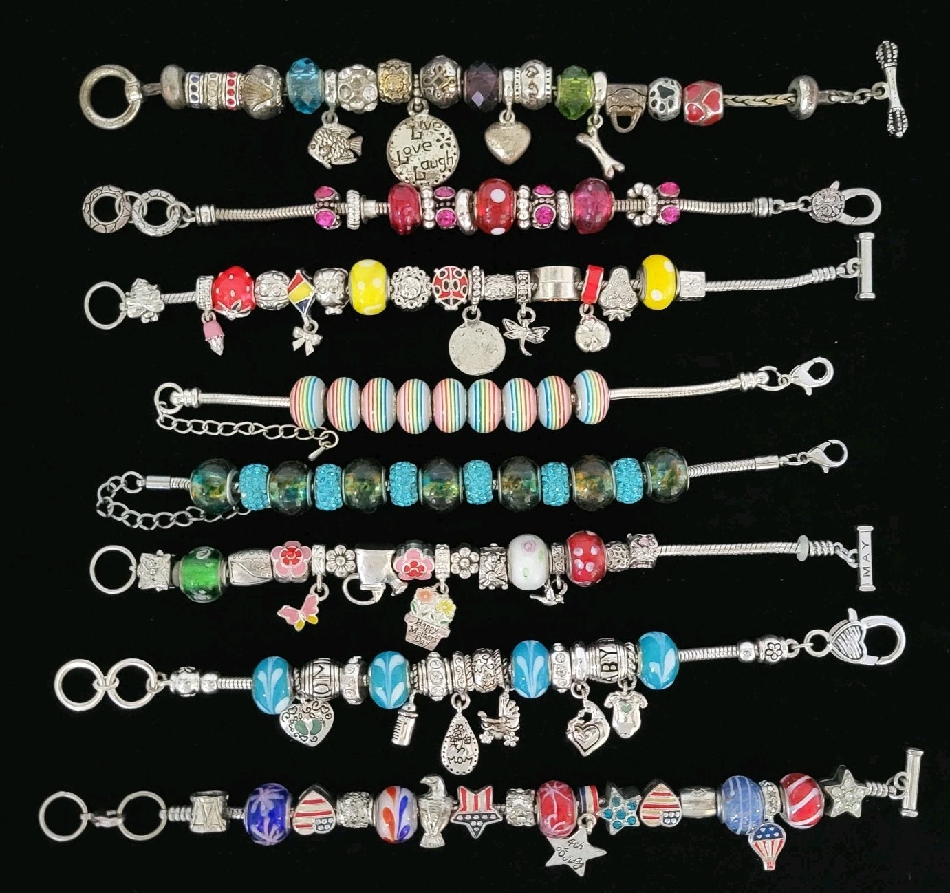 Vintage Bracelet Lot 8 Different Beaded Bracelets Great Variety 7-8.75″