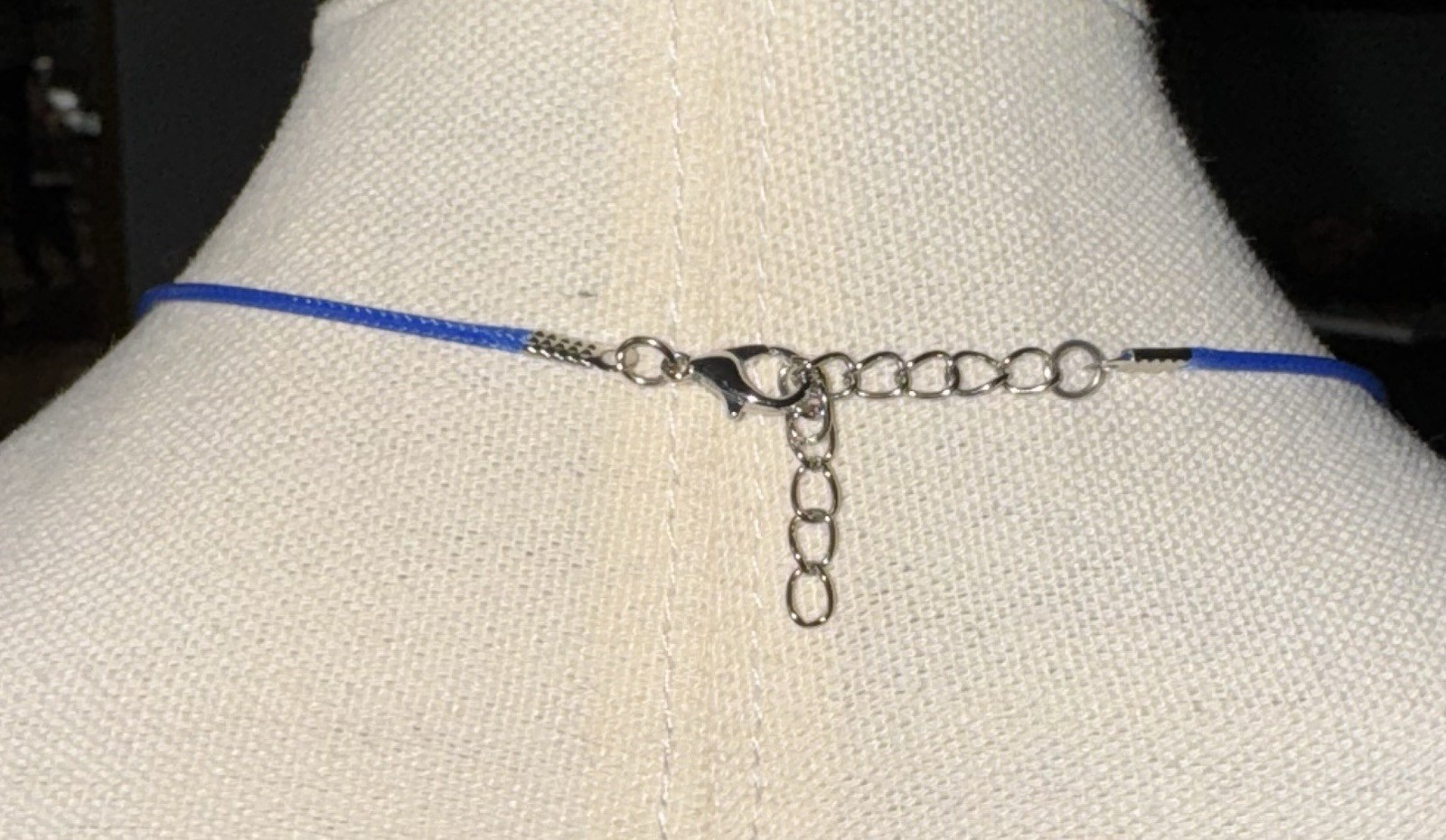 Vintage Sterling Silver Wire Blue Abalone Paua Shell Pendant On Cord Necklace